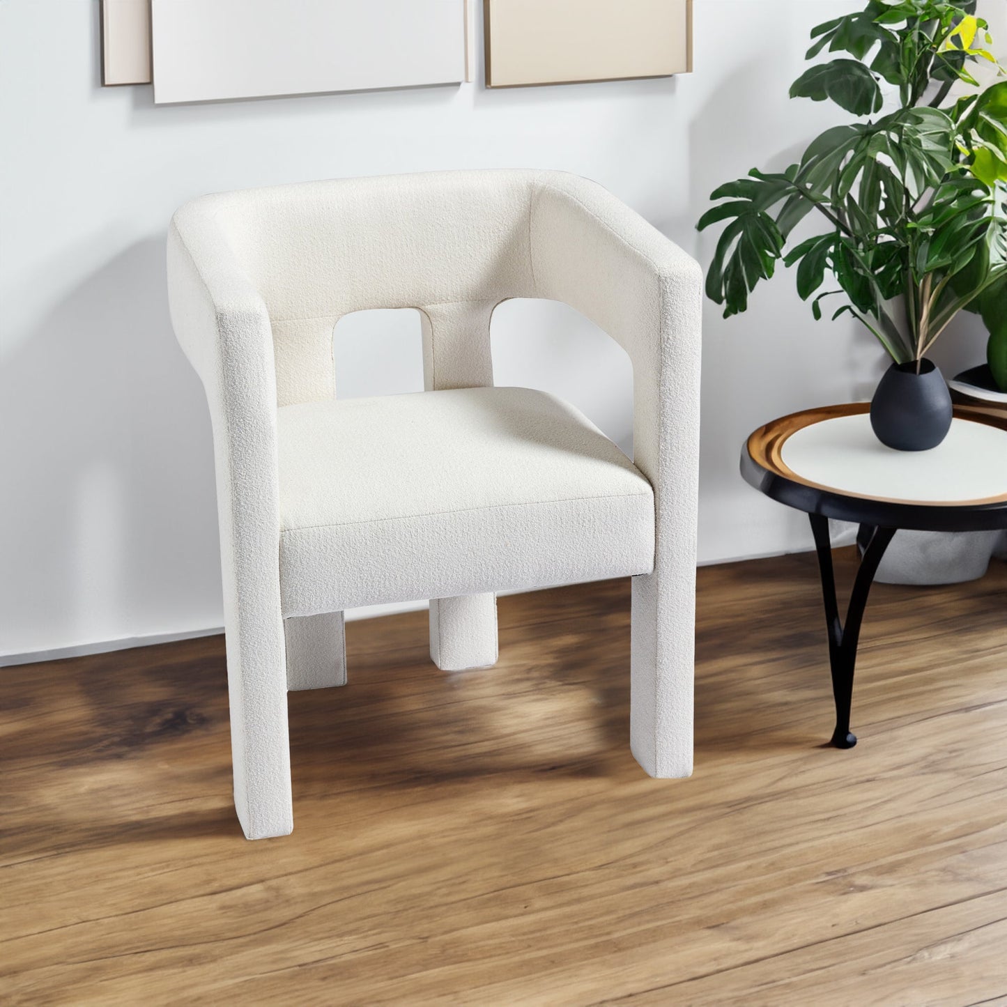 Beige Contemporary Fabric Upholstered Accent Chair