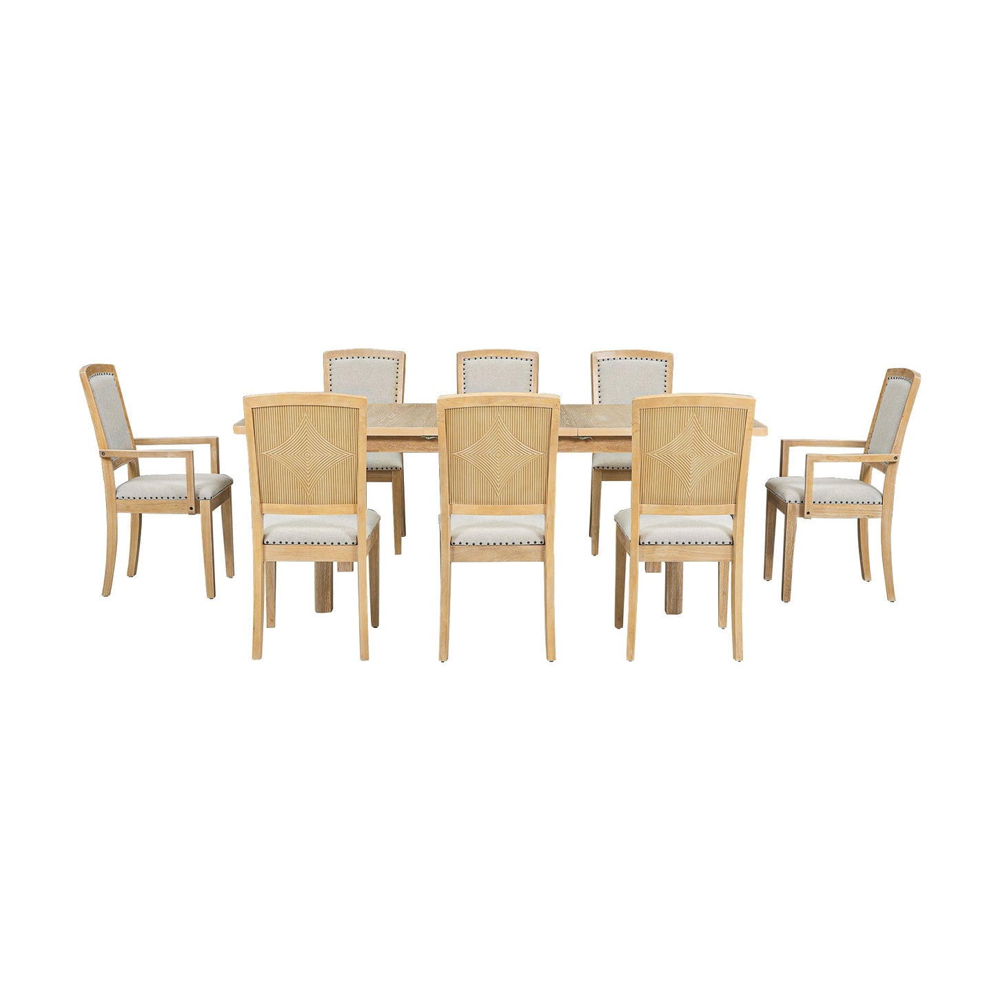 TOPMAX expandable 84 inch dining table set with 24 inch detachable leaves, 6 armless chairs and 2 armchairs  9 pieces natural - Korvel