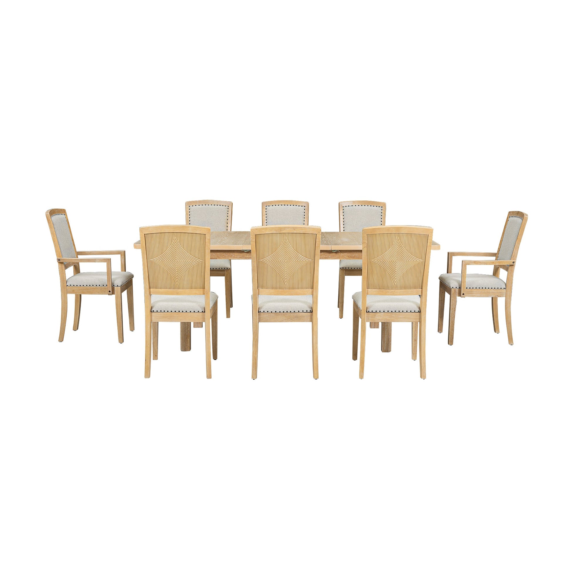 TOPMAX expandable 84 inch dining table set with 24 inch detachable leaves, 6 armless chairs and 2 armchairs  9 pieces natural - Korvel