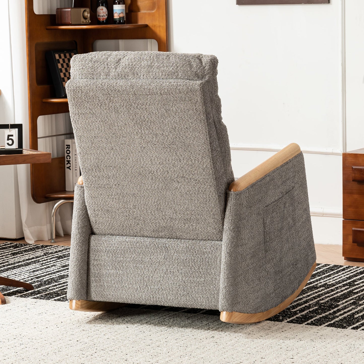 Accent Rocking Chair with Footrest High Back Rubber Wood Rocking Legs Bedroom Living Space 38.6D X 26.8W X 40.6H Inch - Korvel