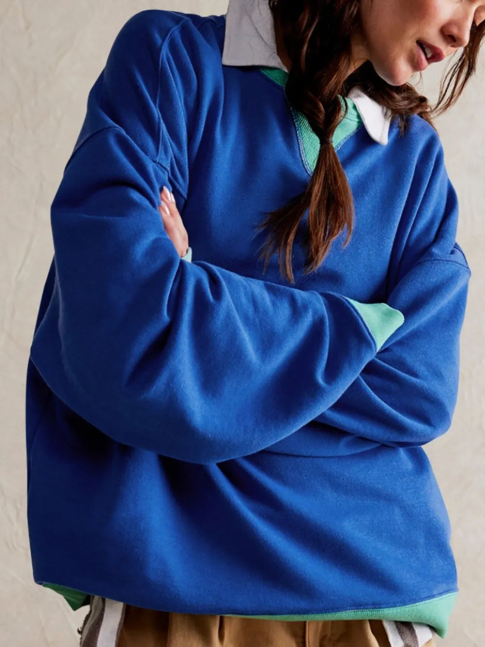 Contrast Dropped Shoulder Long Sleeve Sweatshirt - Korvel