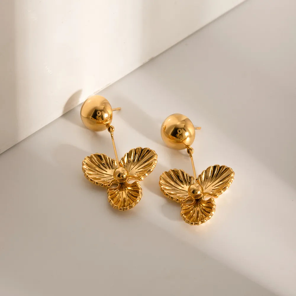 Pendientes Colgantes de Flores de Acero Inoxidable Elegantes