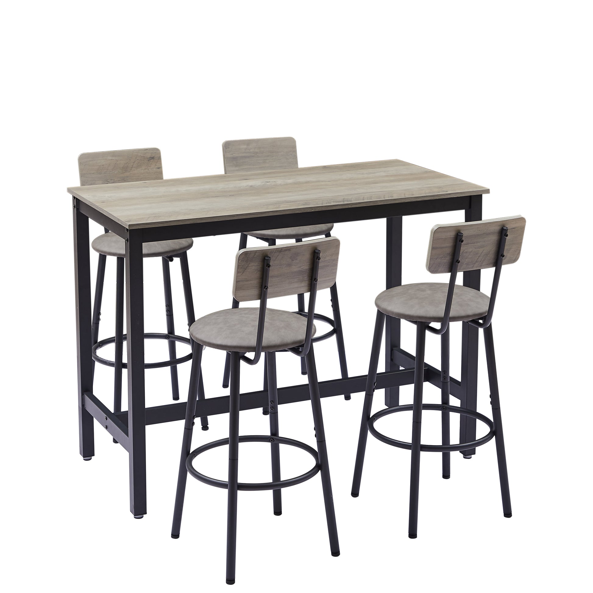 Bar Table Set with 4 Bar stools PU Soft seat with backrest Grey 47.24'' L x 23.62'' W x 35.43'' H - Korvel
