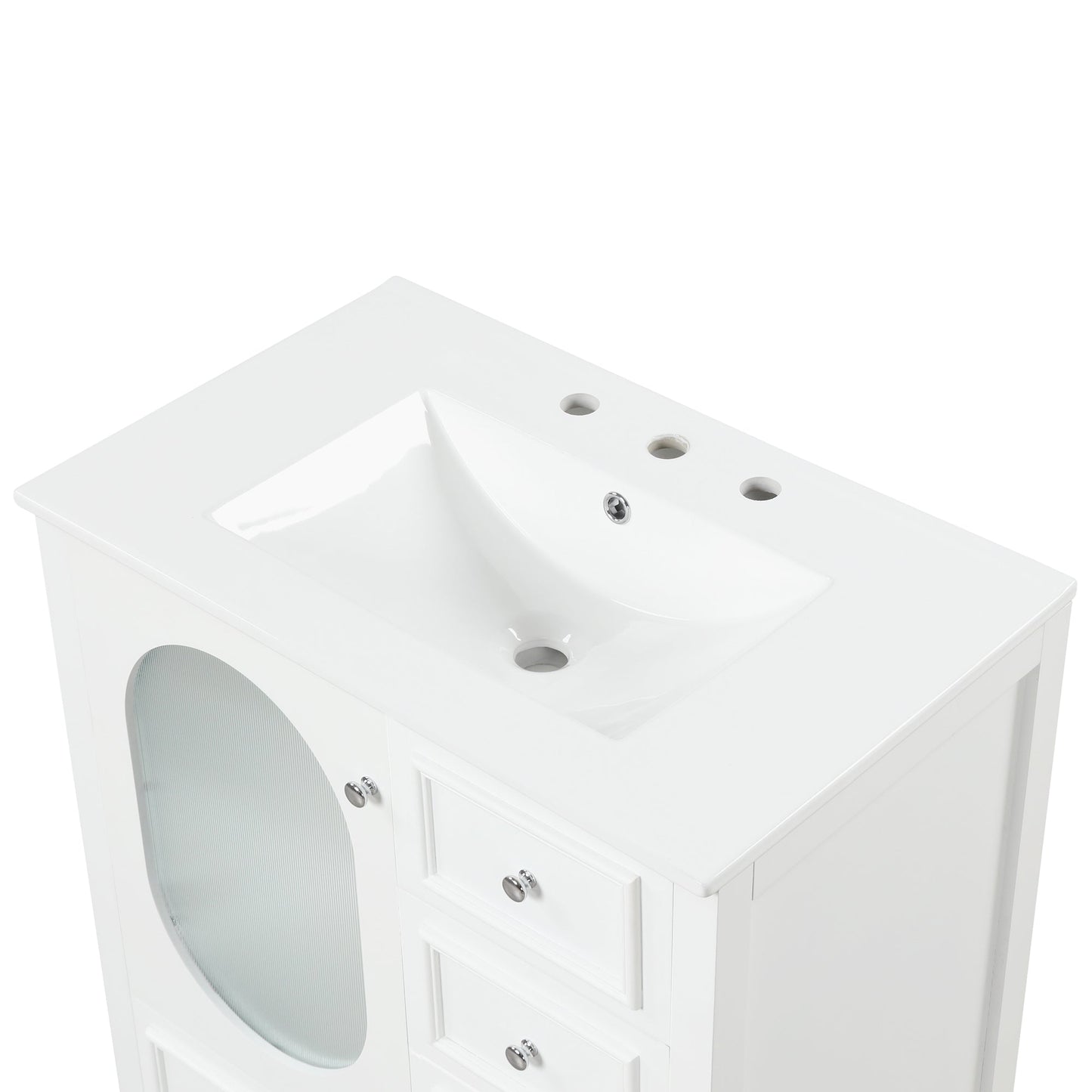 30" Bathroom Vanity with Sink, Bathroom Vanity Cabinet with Three Drawers and Door, Solid Wood and MDF, White - Korvel