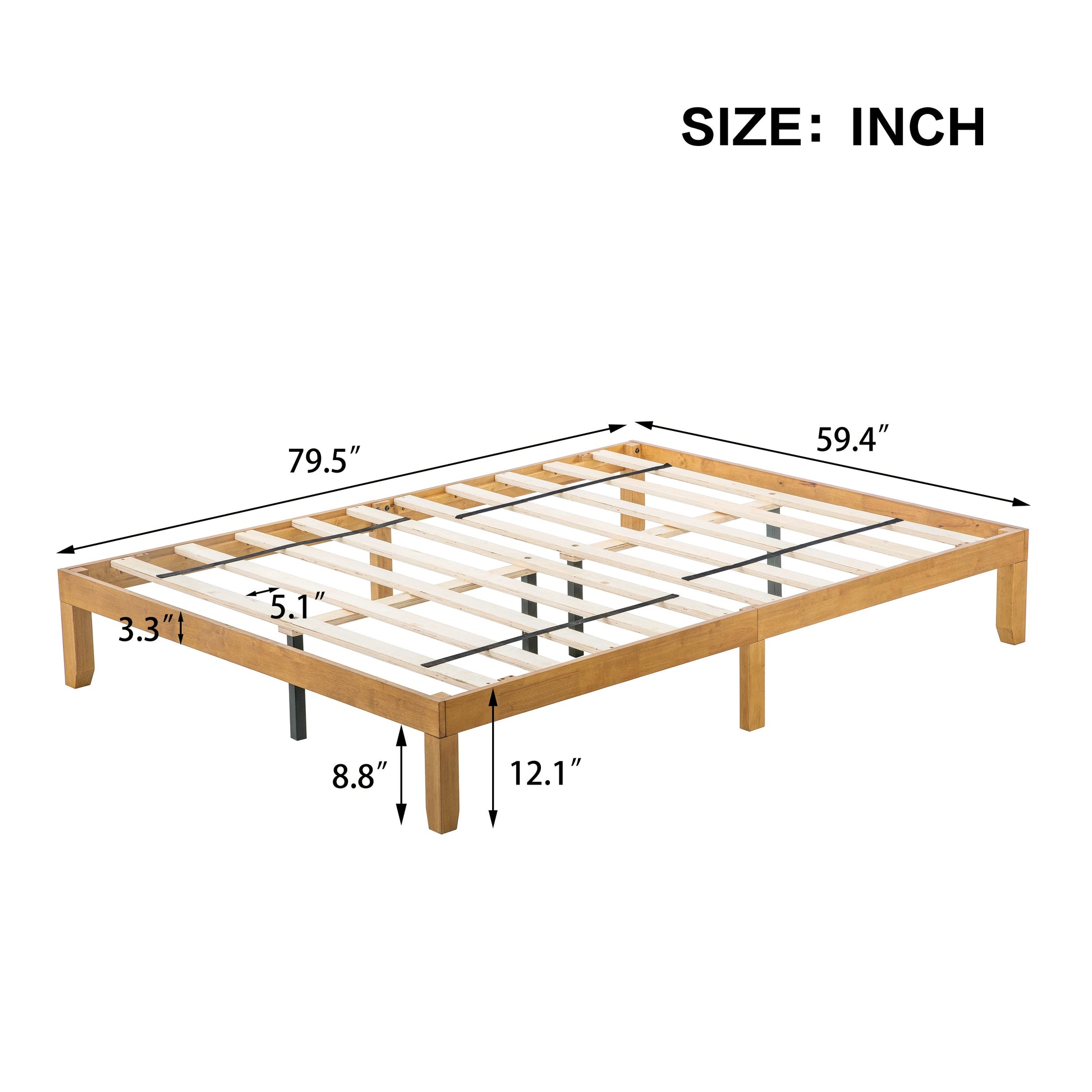Queen Size Wood Platform Bed Frame,No Box Spring Needed,Strong Wood Slat Support, Easy Assembly - Korvel
