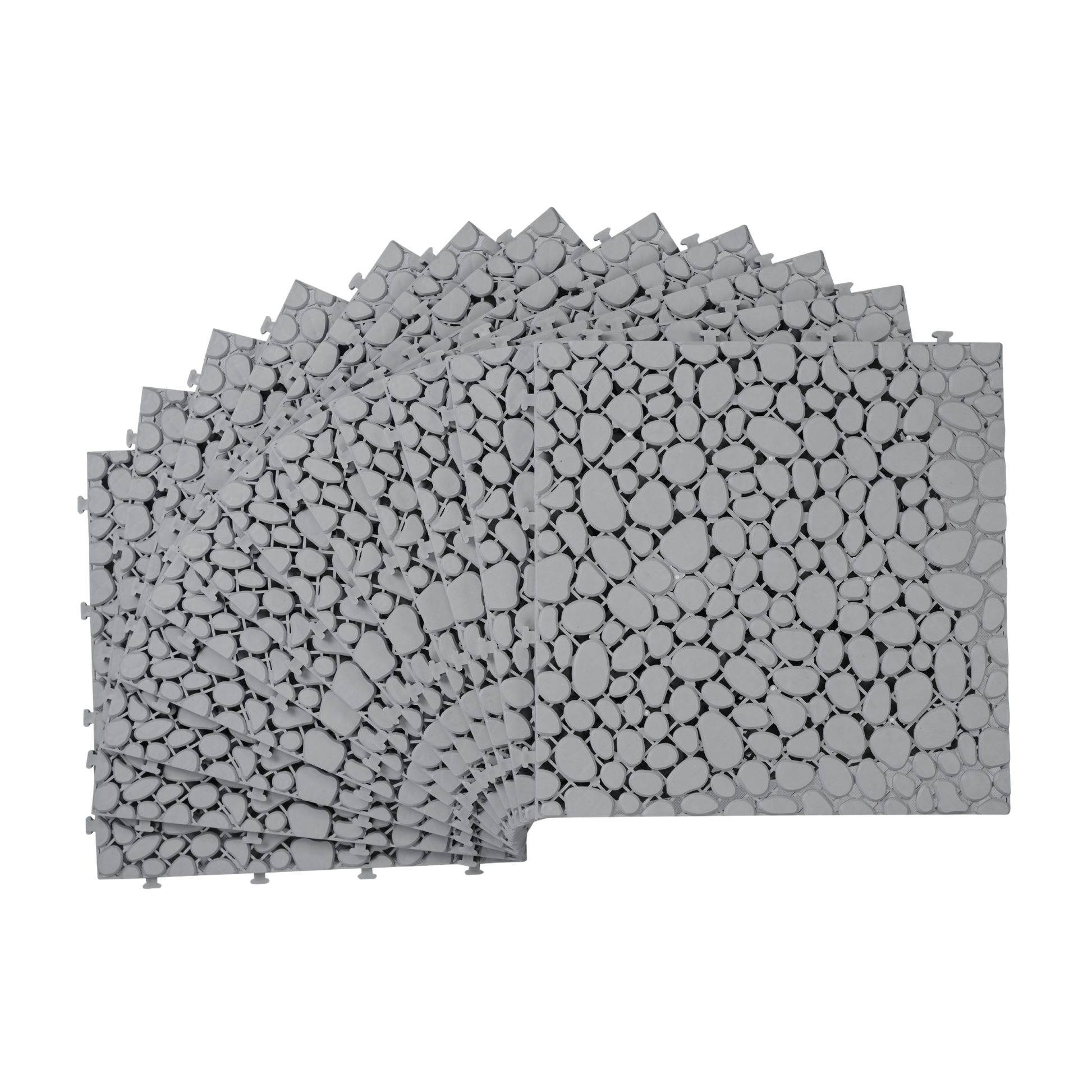 12 x 12 inch gray interlocking deck tiles, plastic waterproof pebble pattern, pack of 12 pieces - Korvel