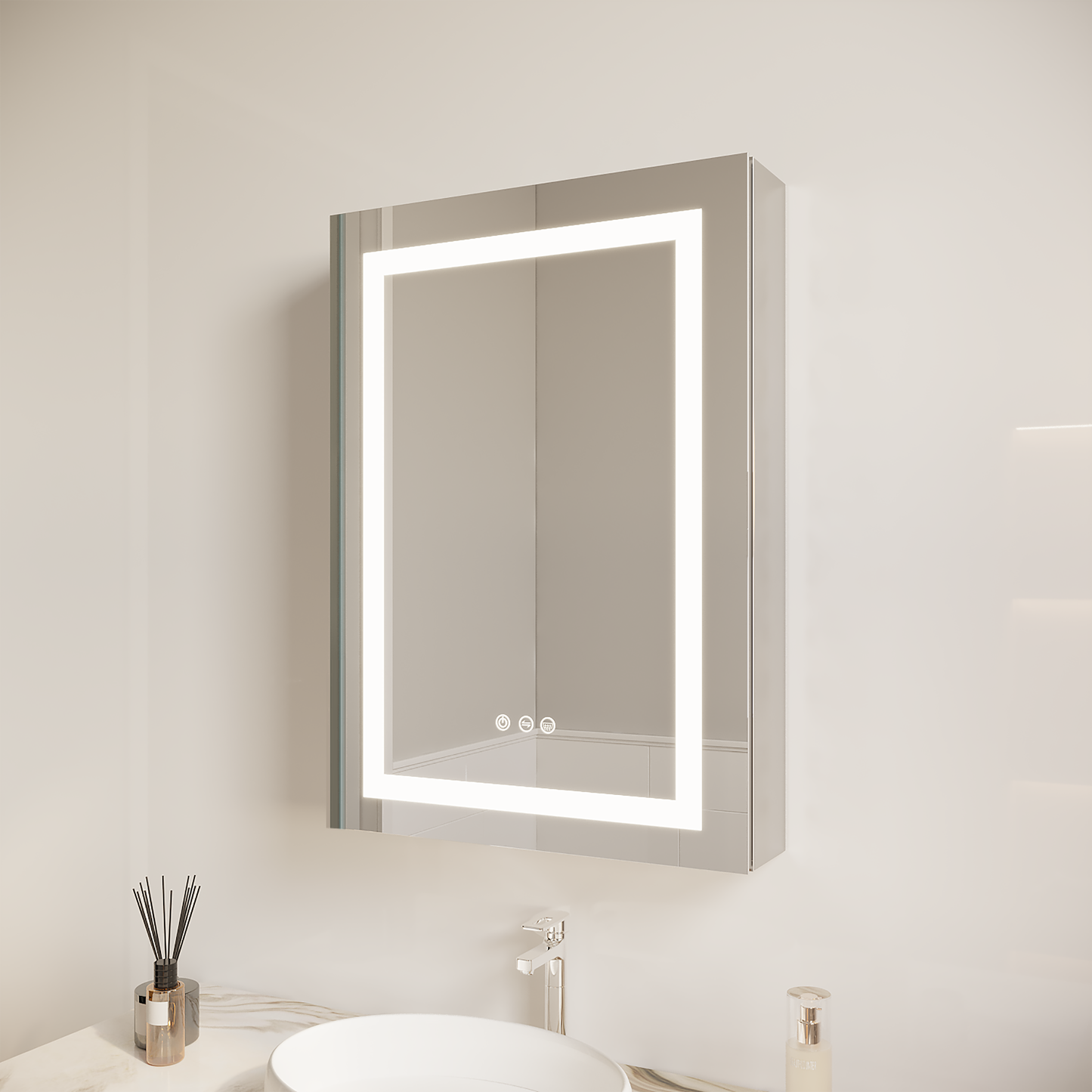 26x20 inch(Left Door) bathroom medicine cabinet with LED mirror 3000K~6000K single door lighting bathroom cabinet with touch switch adjusta - Korvel