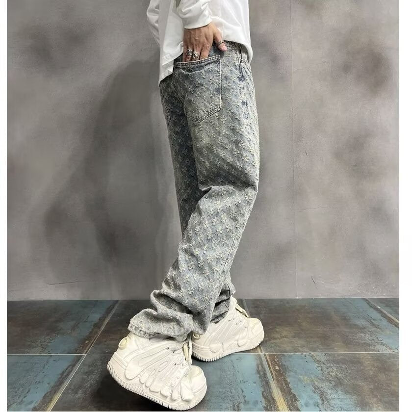Trendy Jacquard Full Print Jeans for Men
