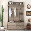 Hall tree with storage desk, entrance desk with drawers and 5 hooks, display rack,Oak - Korvel