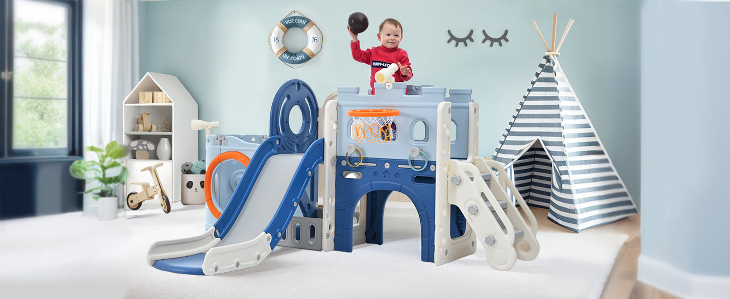 Toddler Pirate Ship Slide Set with Basketball Hoop
