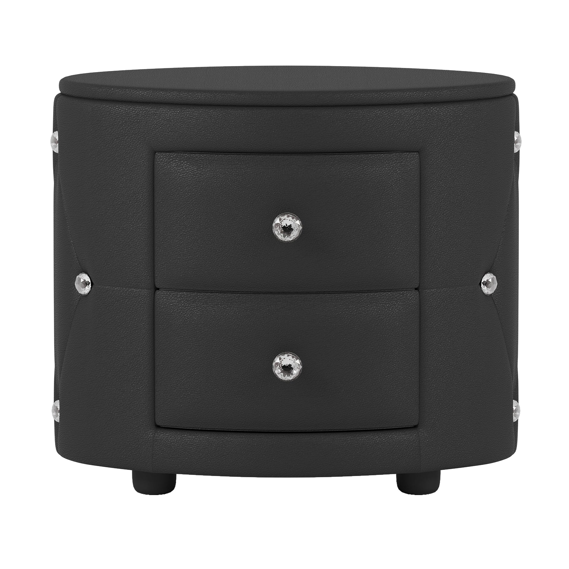 Elegant PU Nightstand with 2 Drawers and Crystal Handle,Fully Assembled Except Legs&Handles,Storage Bedside Table - Black - Korvel
