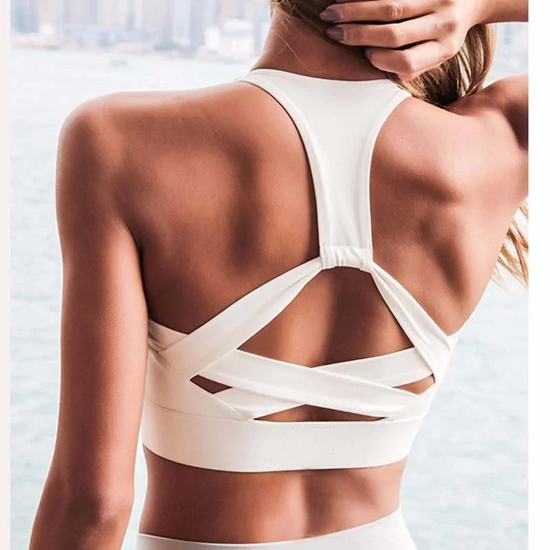 Sostén Deportivo Push Up con Tiras Blancas para Ropa Activa