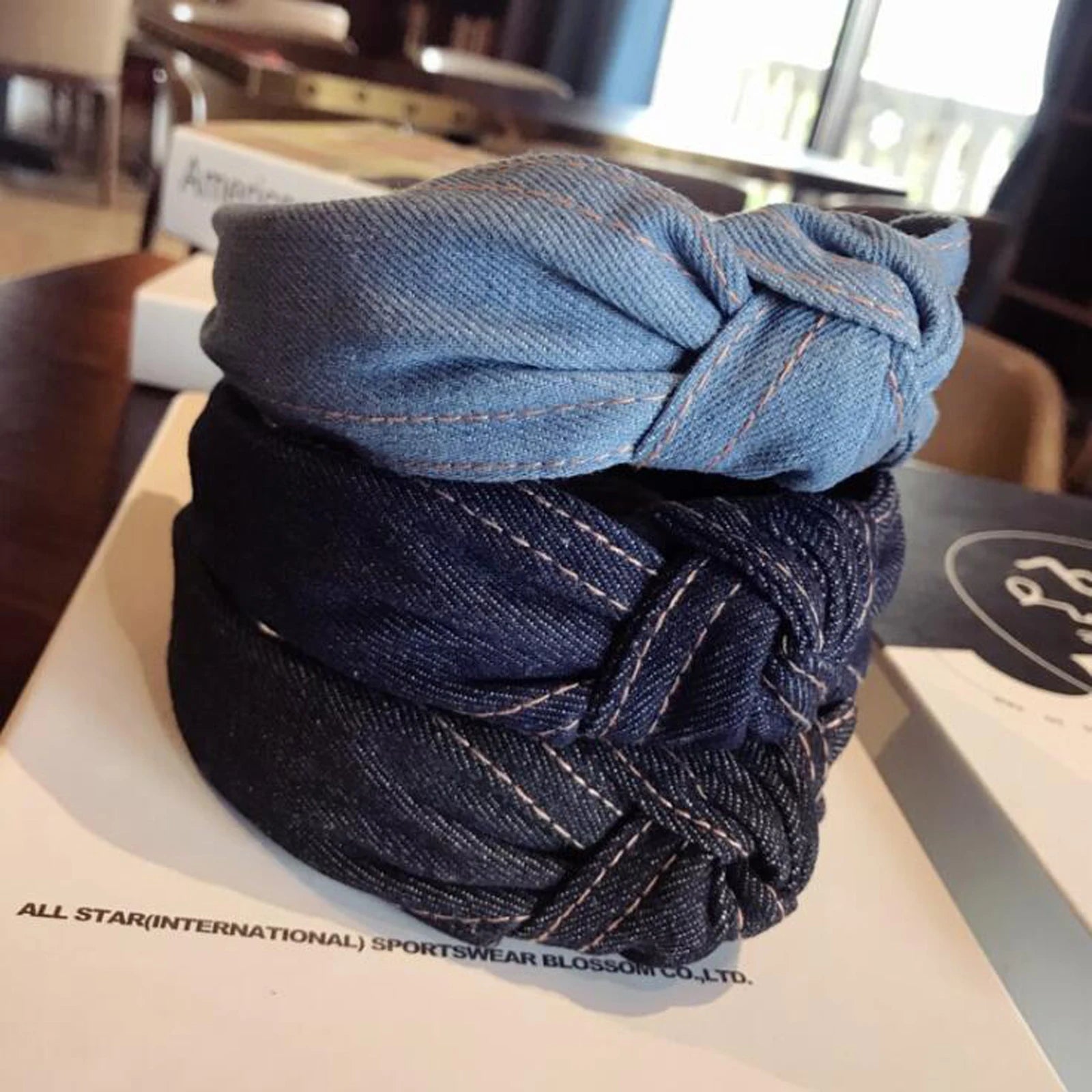 New Fashion Denim Hairband Wide Side Headband Center Knot Headwear Soft Turban Hair Accessories - Korvel