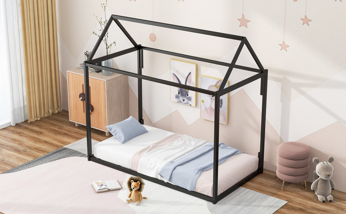 Metal House Shape Platform Bed  twin - Korvel
