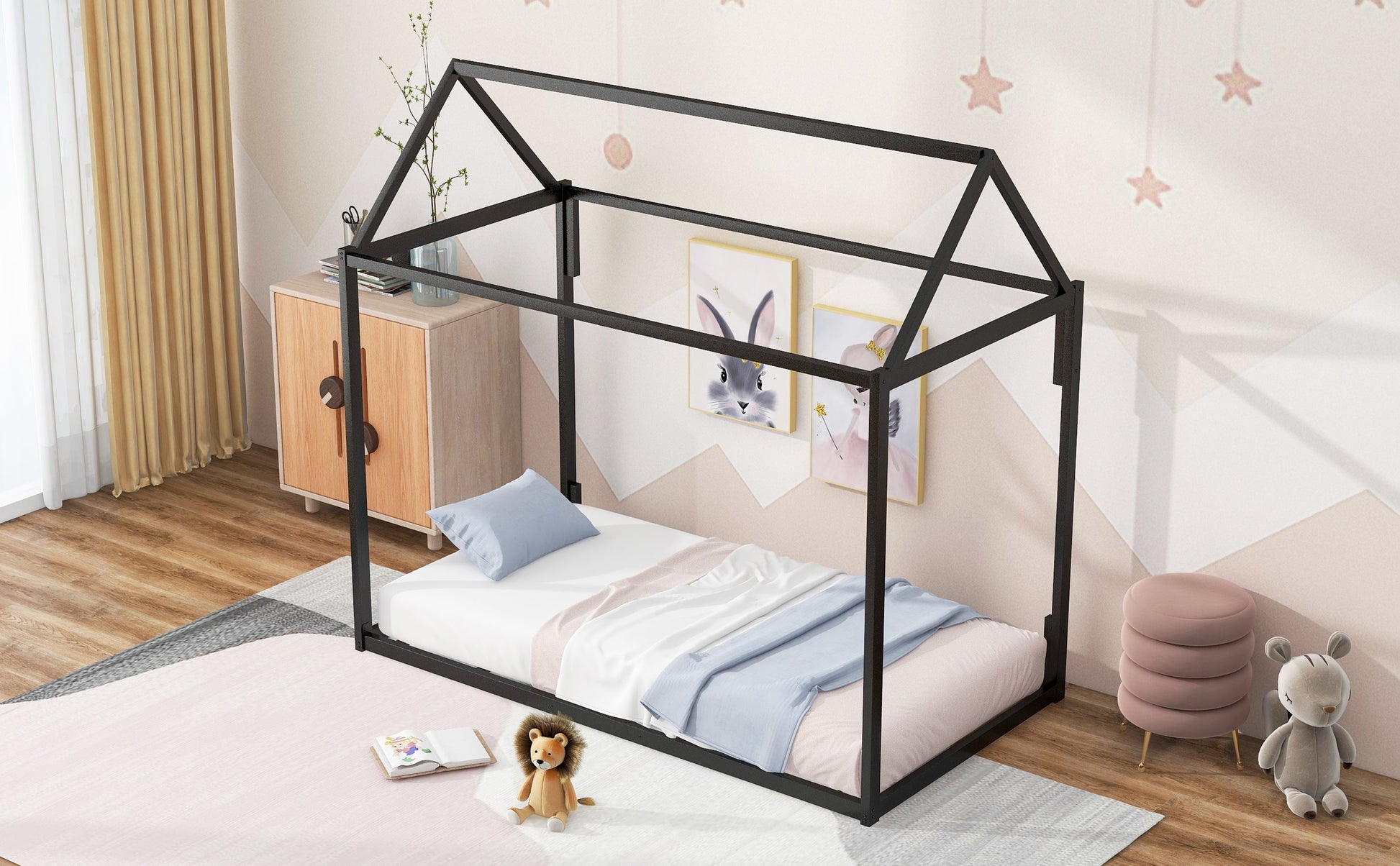Metal House Shape Platform Bed  twin - Korvel