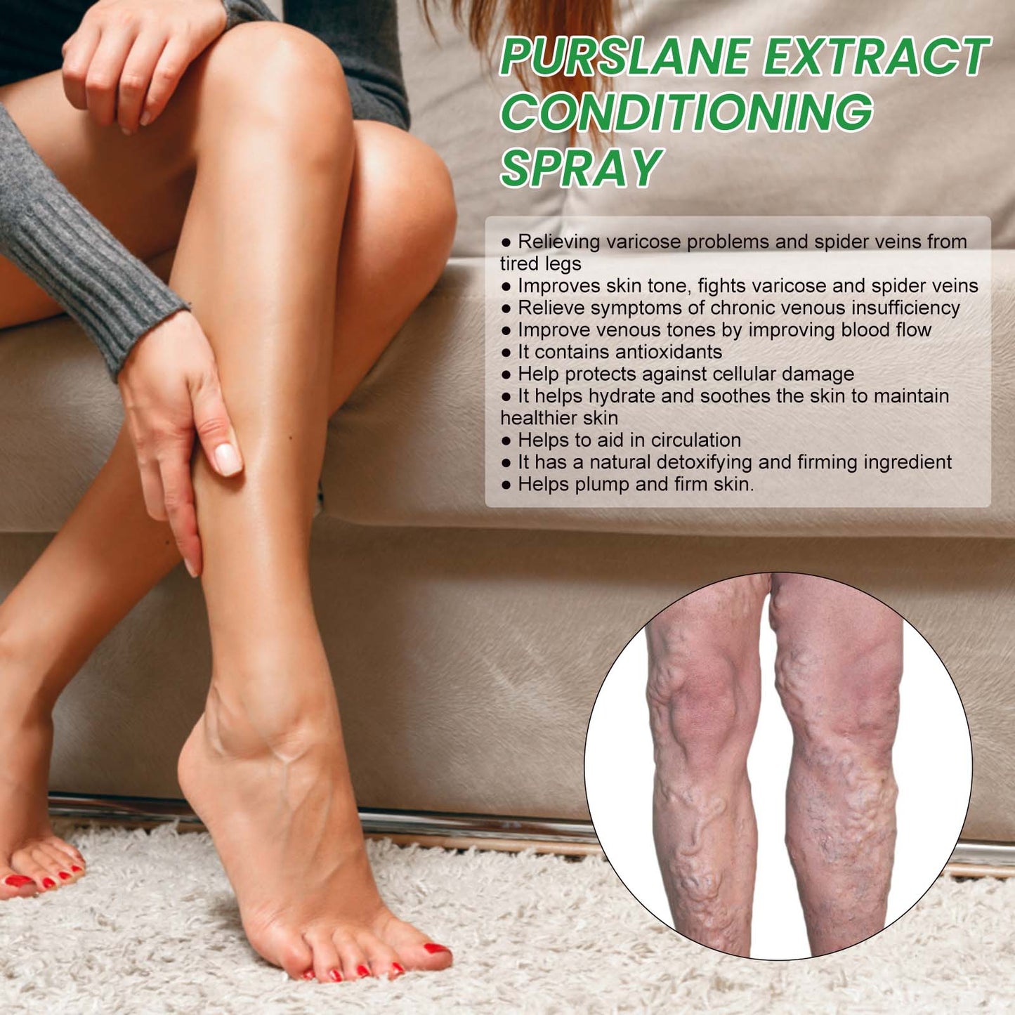 Purslane Extract Conditioning Spray, Repair Earthworm Leg Relieve Leg Soreness Vein Massage Care Spray - Korvel