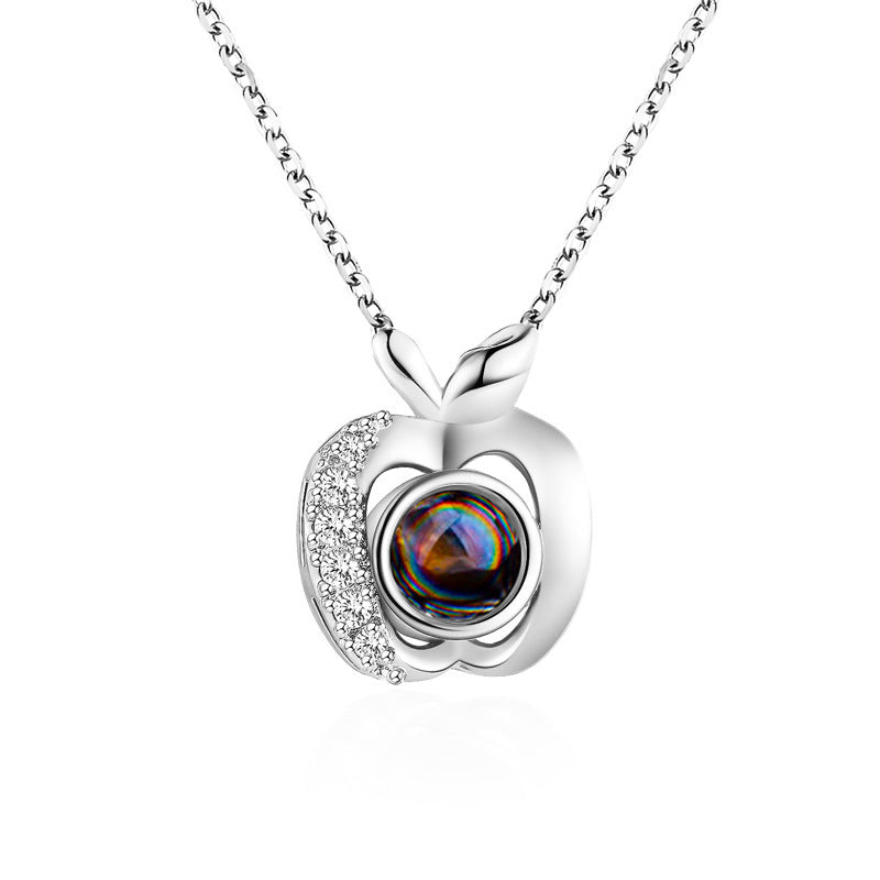 Diamond studded heart-shaped projection necklace in 100 languages. I love you, heart-shaped pendant, couple necklace - Korvel