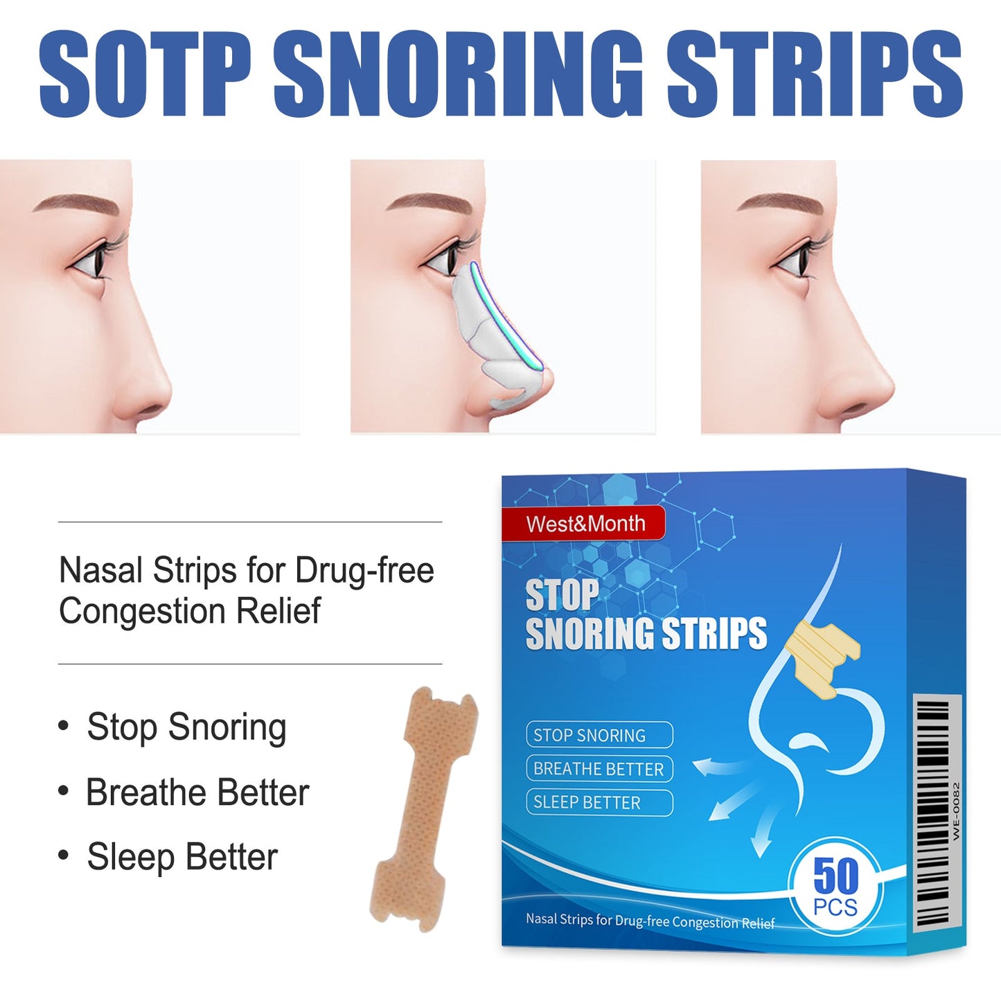 Stop Snoring Strips, Anti-snoring Dredging Respiratory Tract Anti-snoring Stop Patch Care - Korvel