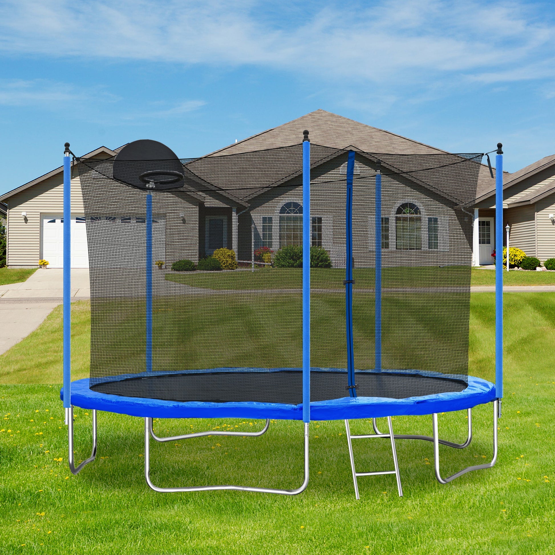 12FT Trampoline for Adults & Kids with Basketball Hoop, Outdoor Trampolines w/Ladder and Safety Enclosure Net for Kids and adult - Korvel