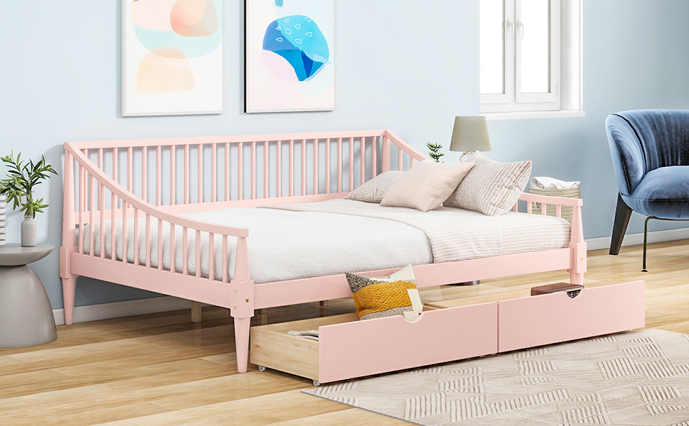 Full Size Daybed with Two Storage Drawers and Support Legs Pink - Korvel