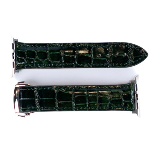 Bracelet Apple Watch en Cuir Émaillé Vert Foncé