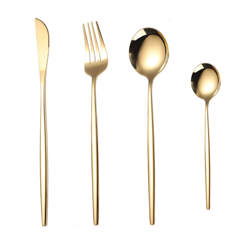 Portuguese Stainless Steel Knife Fork Spoon Golden Steak Knife Fork Set Four-Piece Tableware Set - Korvel
