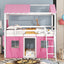 Elegant Twin Size Bunk Wood House Bed in Pink and White
