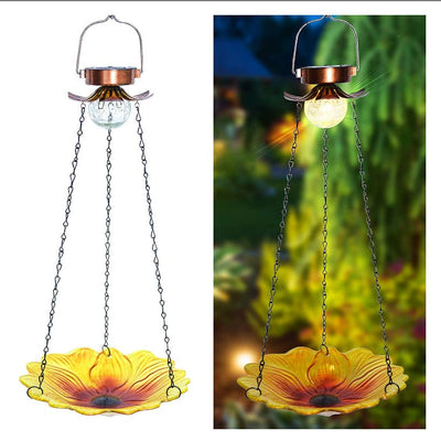 Solar Hanging Bird Bath - 24 Inch Glass Feeder with Sunflower Design