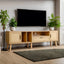 Vine TV stand with 2 cabinets and 2 open shelves, suitable for TVs under 80 inches, with solid wood legs for TV cabinets - Korvel