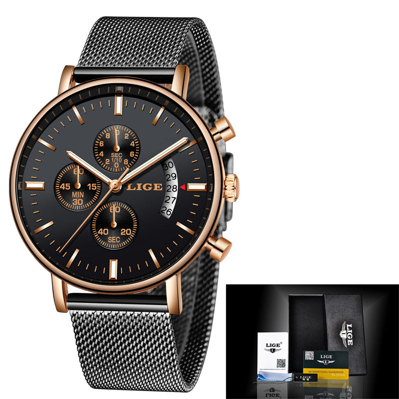 LIGE Fashion Mesh Strap Waterproof Men's Watch - Korvel