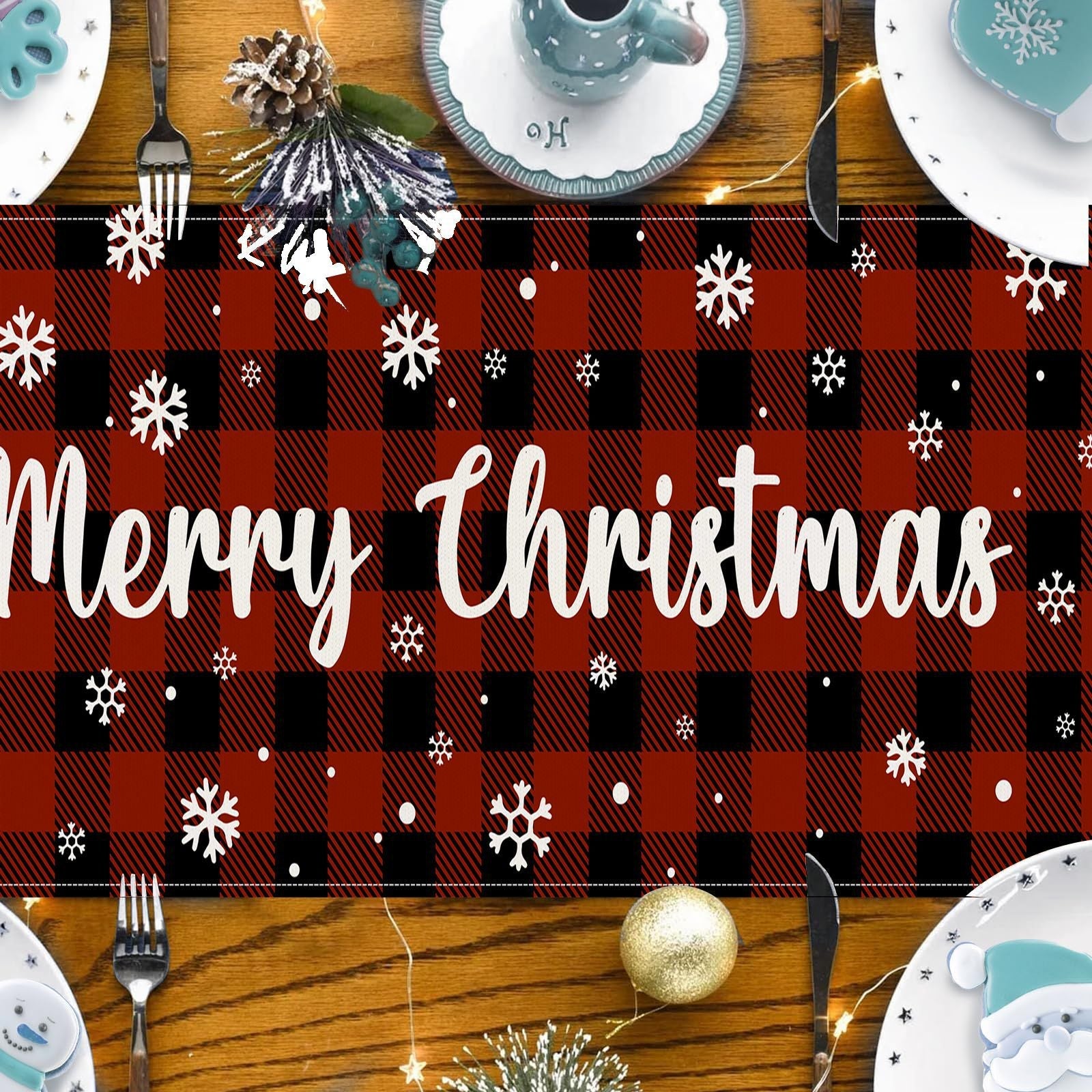 Christmas table flag holiday party restaurant decoration tablecloth linen checkered printed dining table tablecloth mat - Korvel