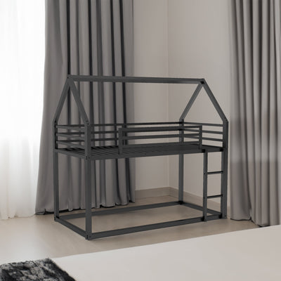 Twin over Twin House Bunk Bed with Built-in Ladder - Black