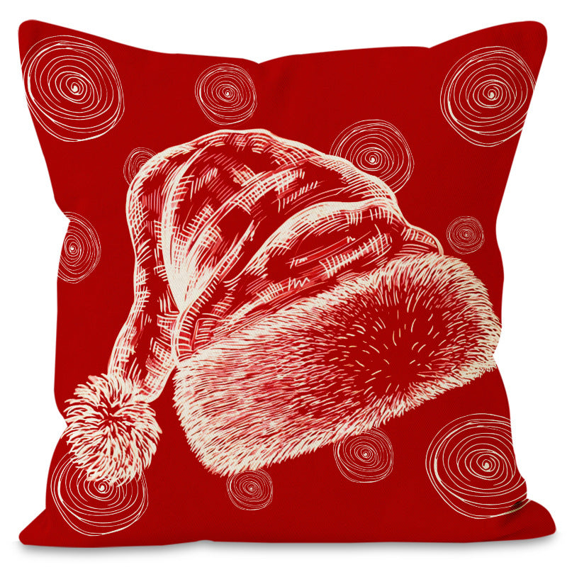 Christmas hat pillowcase linen Christmas tree letter print pillowcase holiday - Korvel