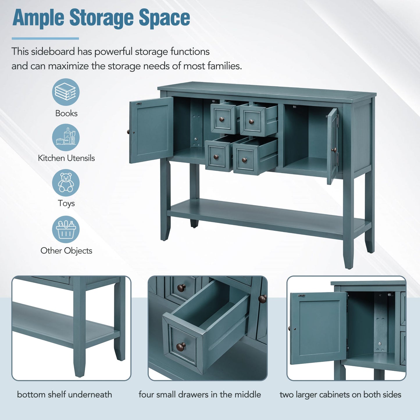 REXM Cambridge Series Retro Console Desk with Storage