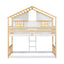 Twin over Twin House Bunk Bed with Roof , Window, Window Box, Door , with Safety Guardrails and Ladder, Natural/White - Korvel