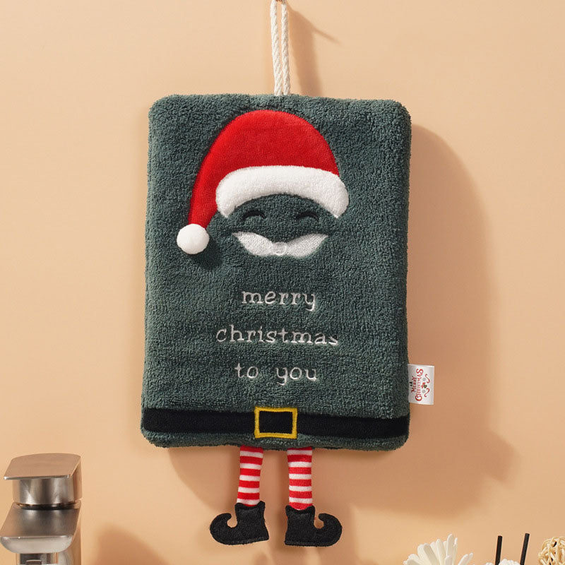 New Christmas hand towel can be hung with thick coral fleece towel, kitchen absorbent quick drying cloth, cartoon hand towel - Korvel
