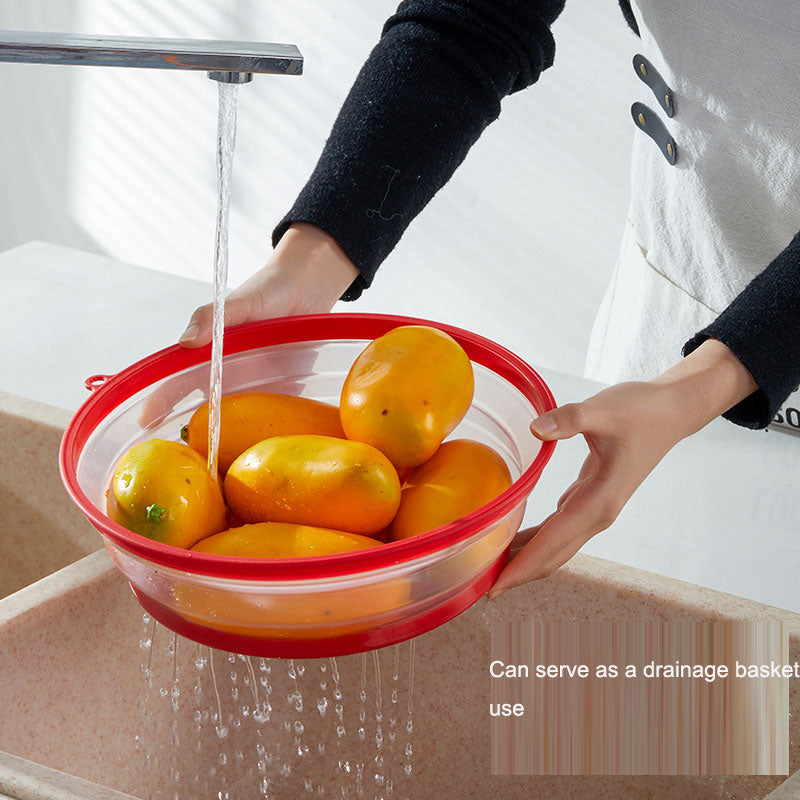 Folding cover with hooks, microwave heating cover, multifunctional silicone folding fresh-keeping cover, oil proof and splash pr - Korvel