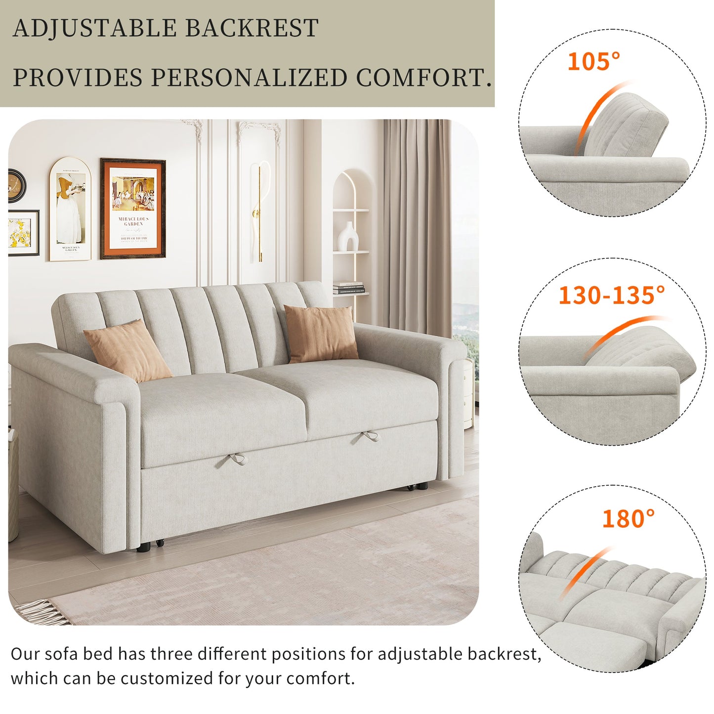 U_STYLE Convertible Soft Cushion Sofa Pull Bed ,for Two People to Sit On - Korvel