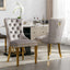 Tufted solid wood velvet cushioned dining chair, gold-plated stainless steel nail leg heads, 2 pieces in gray and gold - Korvel