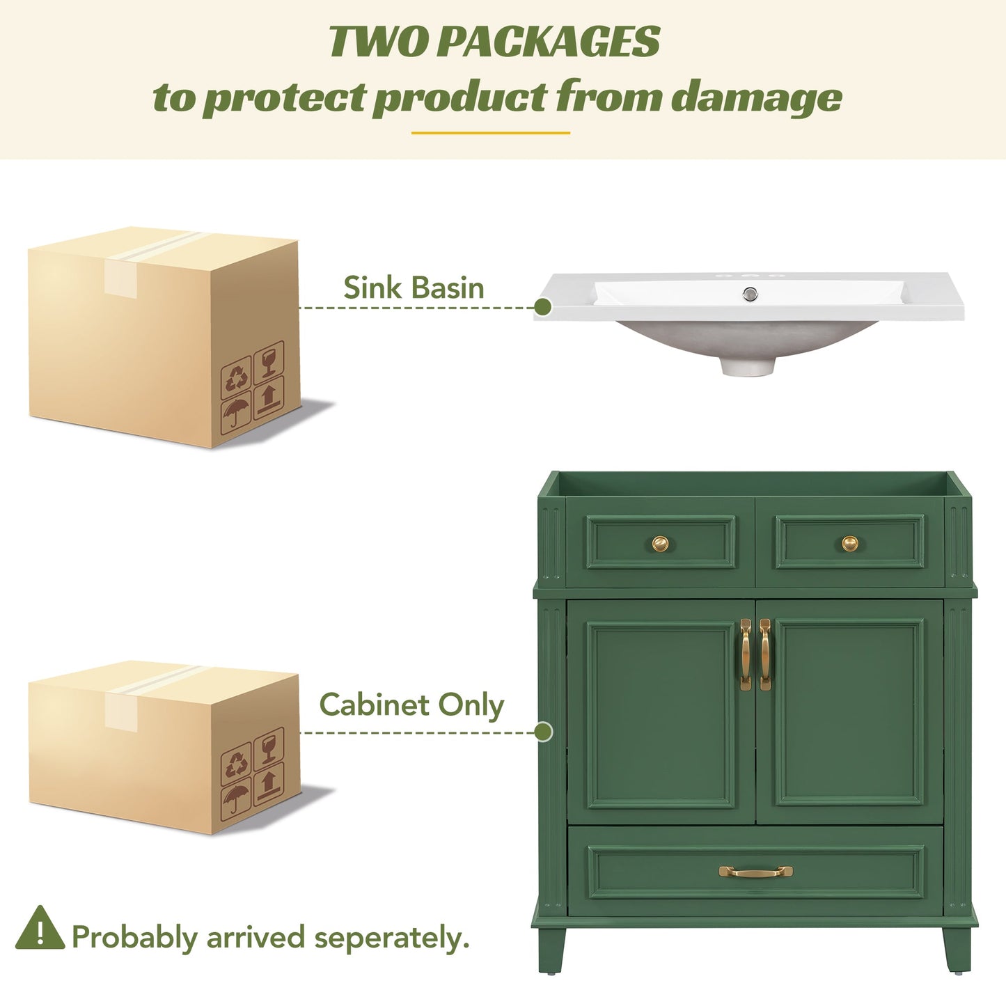 30 inch uncovered bathroom vanity with soft closed door, limited to solid wood frame bathroom storage cabinet green - Korvel
