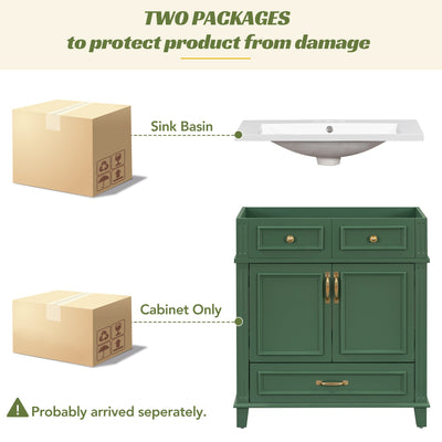 30 inch uncovered bathroom vanity with soft closed door, limited to solid wood frame bathroom storage cabinet green - Korvel