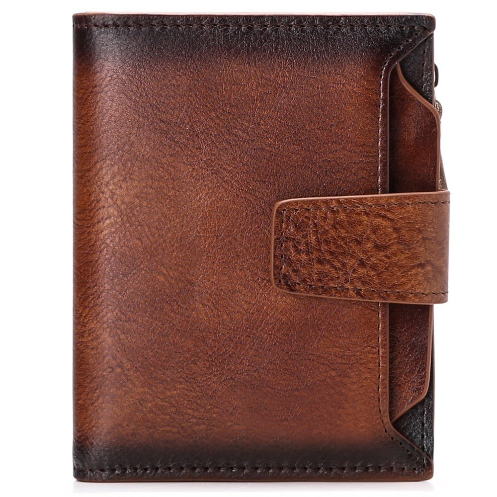 Men's short genuine leather wallet first layer cowhide Korean style fashion casual wallet driver's license wallet father's day gift - Korvel