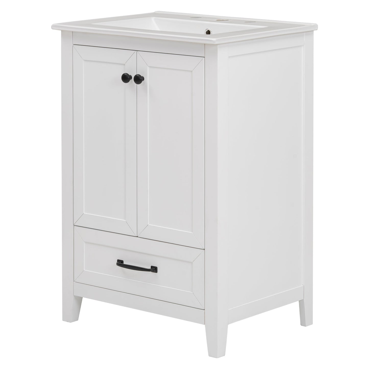 24" Bathroom Vanity with Sink, Bathroom Vanity Cabinet with One Drawer and Doors, Solid Wood and MDF, White - Korvel