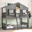 Twin over Twin House Bunk Bed with Roof , Window, Window Box, Door , with Safety Guardrails and Ladder, Grey - Korvel