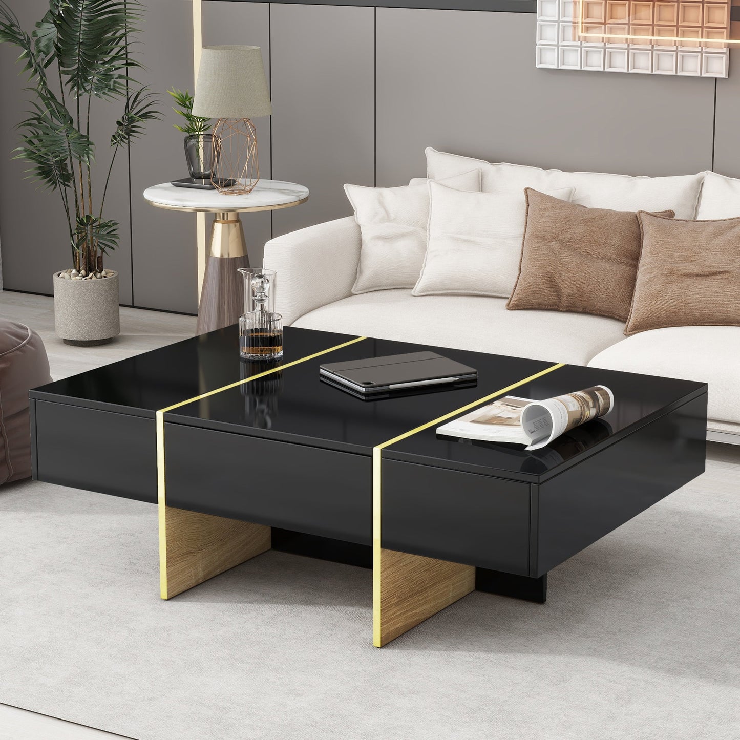 Mesa de café rectangular multifuncional ON-TRANS con cajones