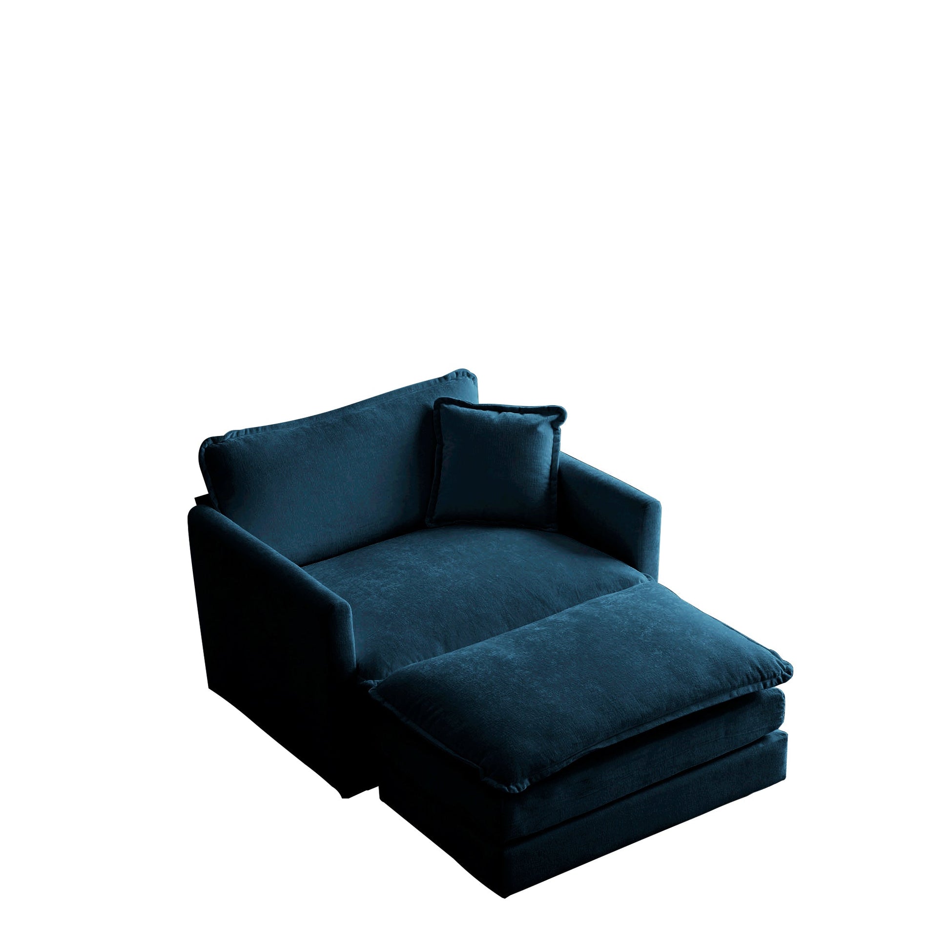 Ottoman modern style chair, living room club chair Chenille cushioned armchair, bedroom reading chair, blue - Korvel