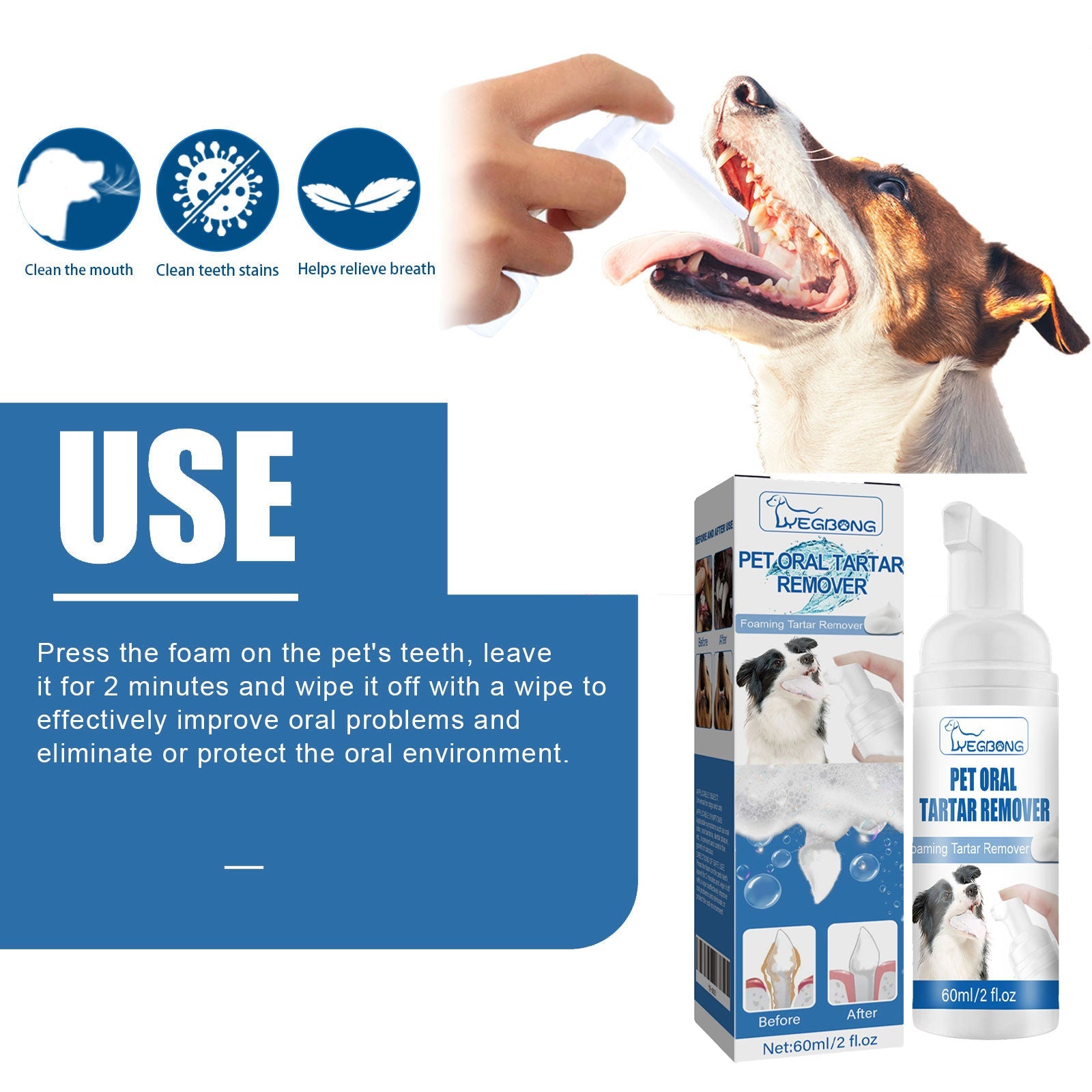 Pet Tartar Remover, Removing Dental Calculus Yellow Teeth Halitosis Cleaning Teeth Mouth Foam Cleaner - Korvel