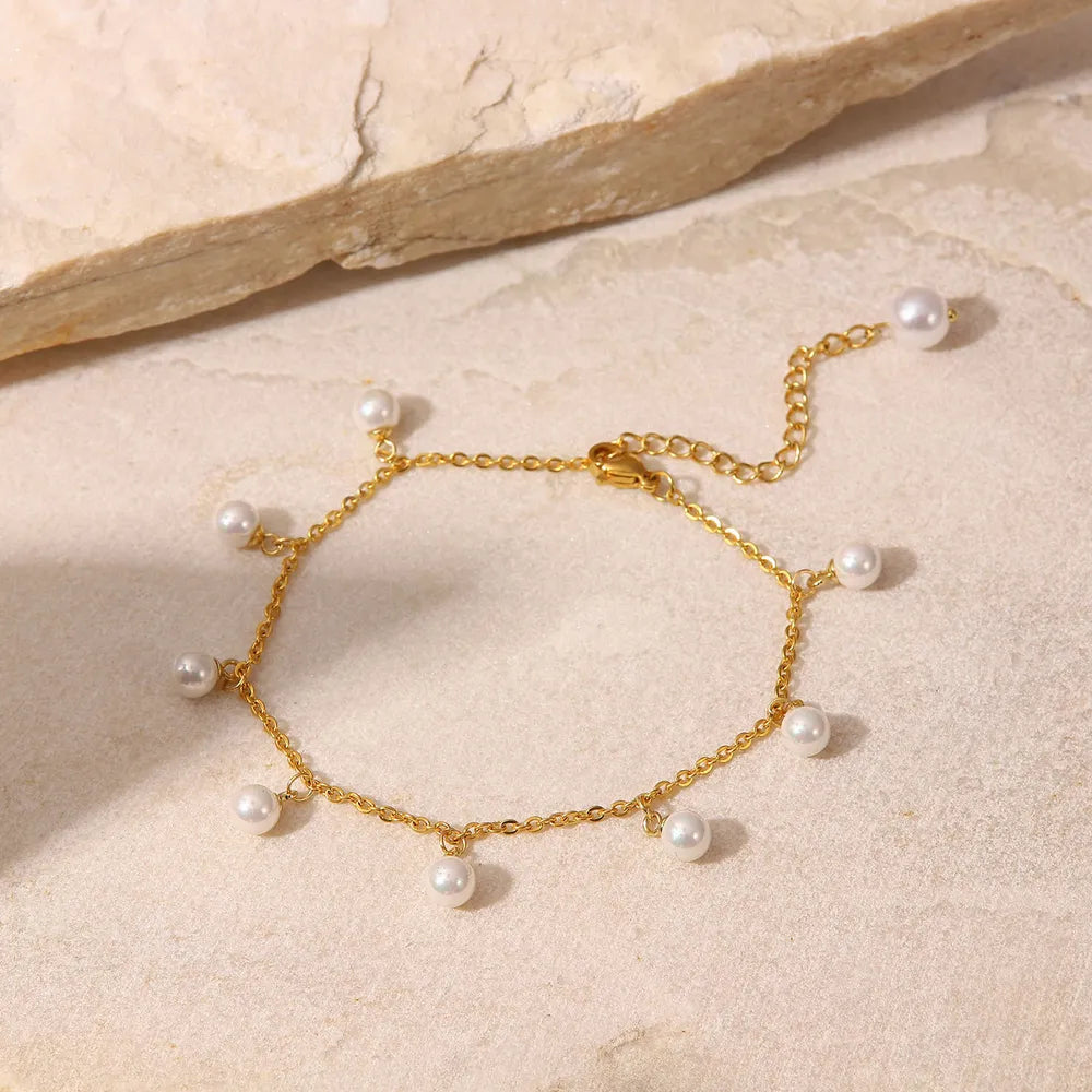 Elegant Pearl 18K Gold-Plated Charm Anklet