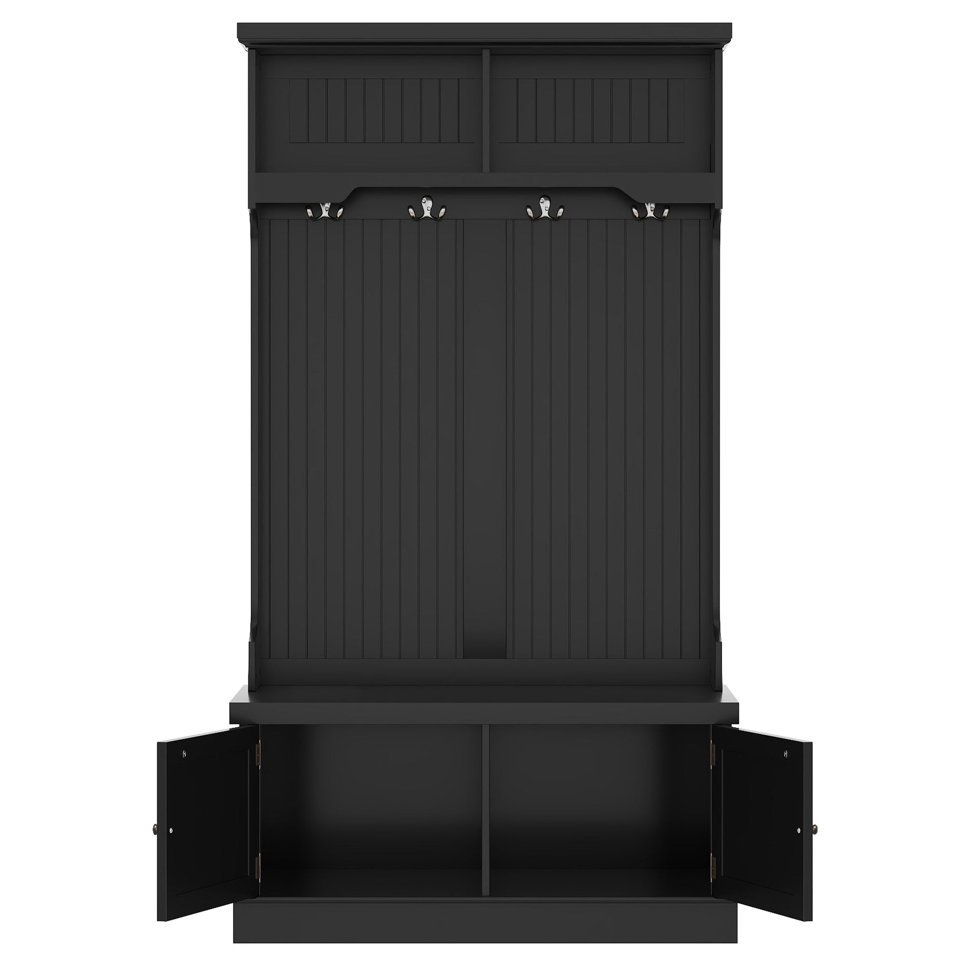 Hall Tree with Storage Shoe Bench for Entryway and Hallway, 4-in-1 Design Coat Racks with 4 Hooks for Living Room, Black - Korvel