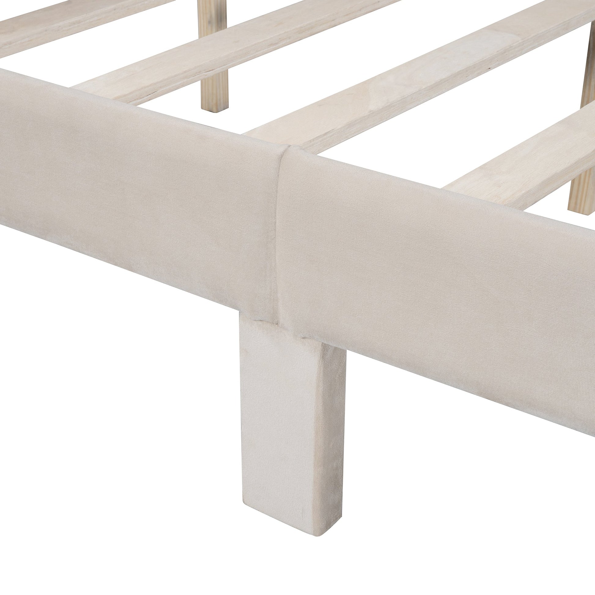 Queen Size Storage Bed Velvet Upholstered Platform Bed with a Big Drawer - Beige - Korvel